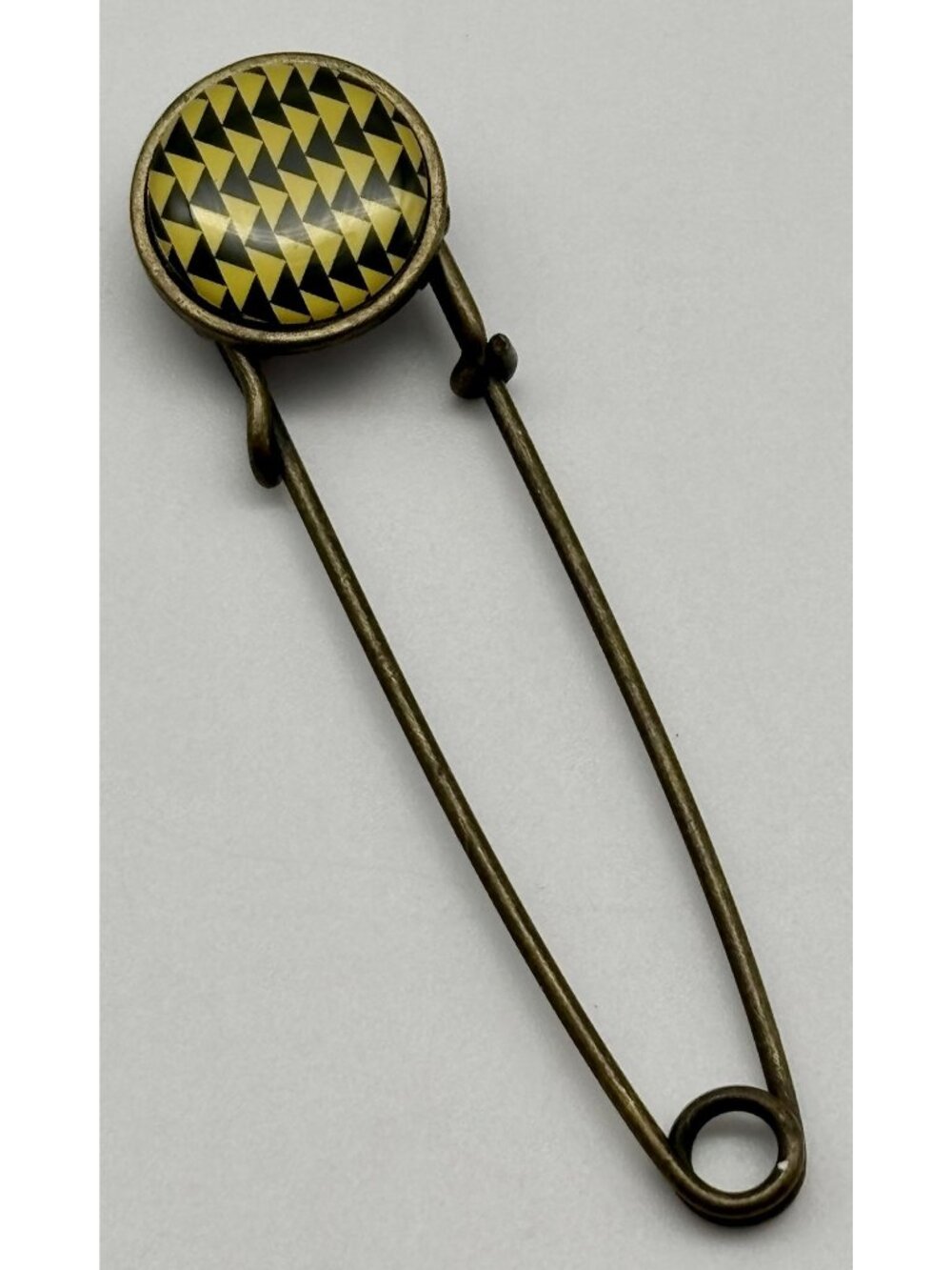 Vintage Handmade Japanese Paper Brooch/Pin Yellow Black Geometric Design No Mark